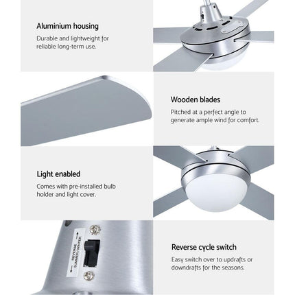 Devanti 52'' Ceiling Fan DC Motor w/Light w/Remote - Silver.
