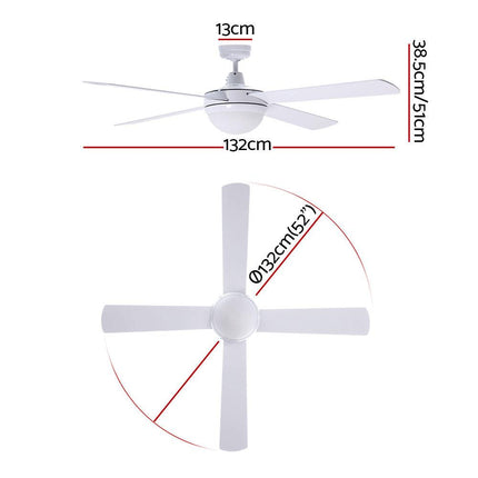Devanti 52'' Ceiling Fan DC Motor w/Light w/Remote - White.