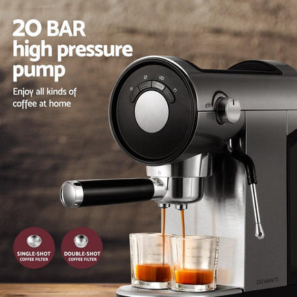 Devanti 20 Bar Coffee Machine Espresso Cafe Maker.
