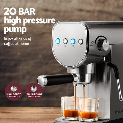 Devanti 20 Bar Coffee Machine Espresso Cafe Maker.