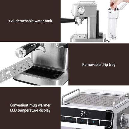 Devanti 20 Bar Coffee Machine Espresso Cafe Maker.