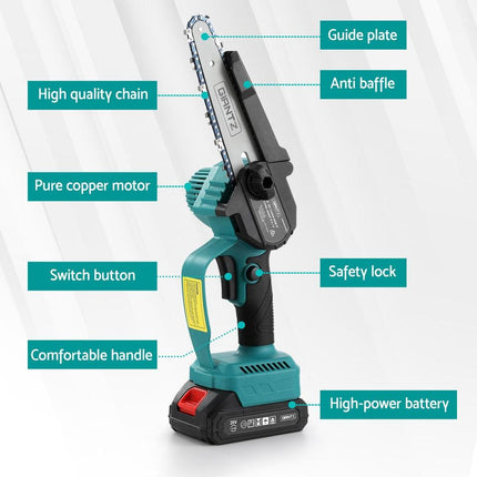 Giantz 6" Mini Cordless Electric Chainsaw Rechargeable Wood Cutter.
