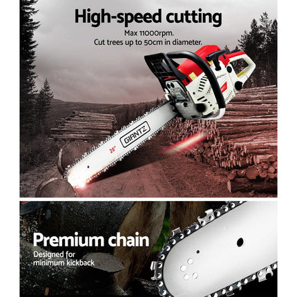 Giantz 58cc Petrol Chainsaw 20 Inch Bar Chain Saw Tree Pruner 2 Stroke E-Start.