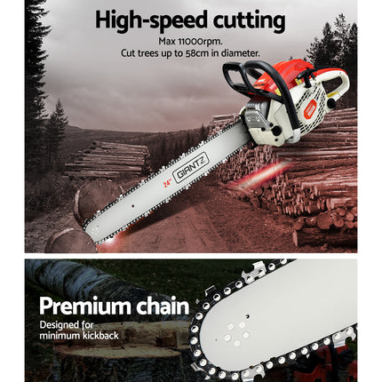Giantz 65cc Petrol Chainsaw 24 Inch Bar Chain Saw Tree Pruner 2 Stroke E-Start.