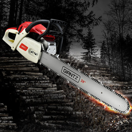 Giantz 65cc Petrol Chainsaw 24 Inch Bar Chain Saw Tree Pruner 2 Stroke E-Start.