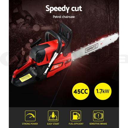 Giantz Chainsaw Petrol 45CC 16" Bar Commercial E-Start Pruning Chain Saw 1.7kW.