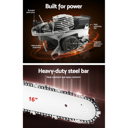Giantz Chainsaw Petrol 45CC 16" Bar Commercial E-Start Pruning Chain Saw 1.7kW.