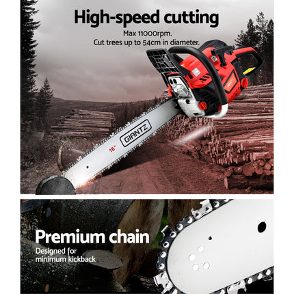 Giantz Chainsaw Petrol 45CC 16" Bar Commercial E-Start Pruning Chain Saw 1.7kW.