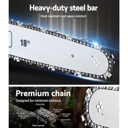 Giantz Chainsaw Petrol 45CC 18" Bar Commercial E-Start Pruning Chain Saw.