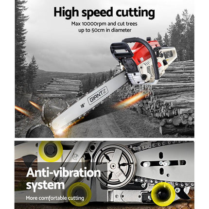Giantz Chainsaw Petrol 45CC 18" Bar Commercial E-Start Pruning Chain Saw.