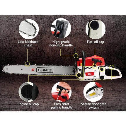Giantz Chainsaw Petrol 62CC 22" Bar Commercial E-Start Pruning Chain Saw.