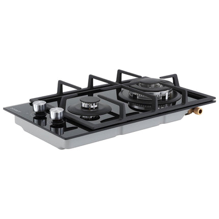 Devanti Gas Cooktop 30cm 2 Burner Built-in Stove Glass Cook Top NG LPG Wok Burner.