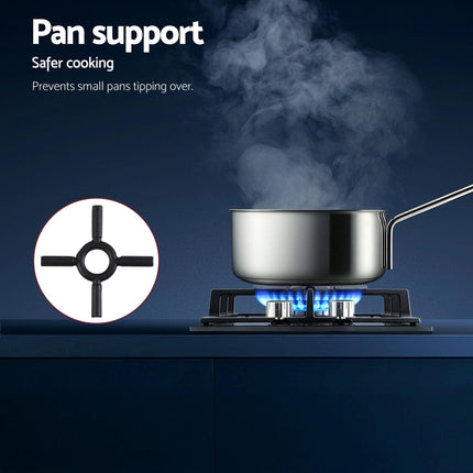 Devanti Gas Cooktop 30cm 2 Burner Built-in Stove Glass Cook Top NG LPG Wok Burner.