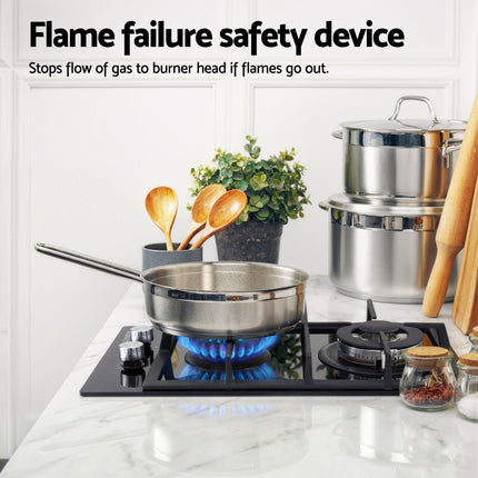 Devanti Gas Cooktop 30cm 2 Burner Built-in Stove Glass Cook Top NG LPG Wok Burner.