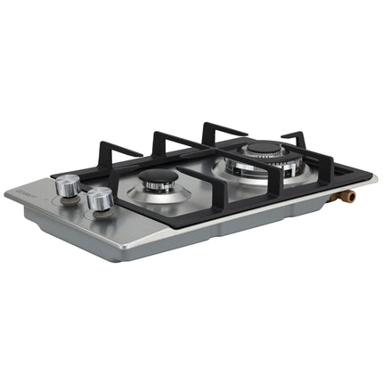 Devanti Gas Cooktop 30cm 2 Burner Silver.