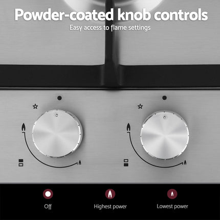 Devanti Gas Cooktop 30cm 2 Burner Silver.