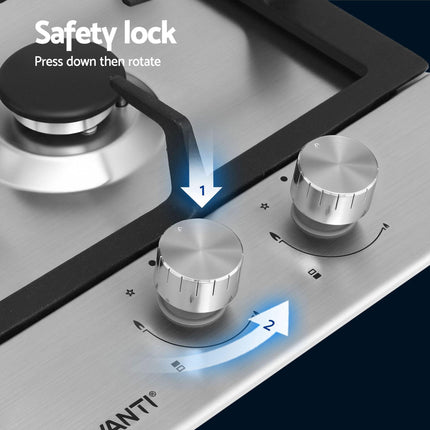Devanti Gas Cooktop 30cm 2 Burner Silver.