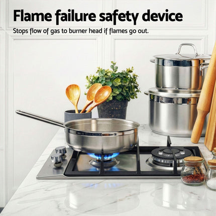 Devanti Gas Cooktop 30cm 2 Burner Silver.