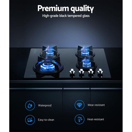 Devanti Gas Cooktop 60cm 4 Burner Black.