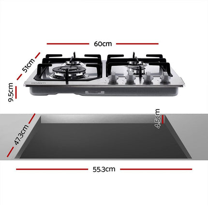 Devanti Gas Cooktop 60cm 4 Burner Silvir.