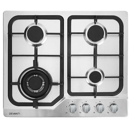 Devanti Gas Cooktop 60cm 4 Burner Silvir.