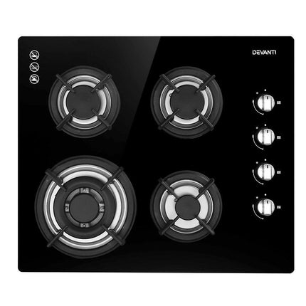 Devanti Gas Cooktop 60cm Stove Hob Black.