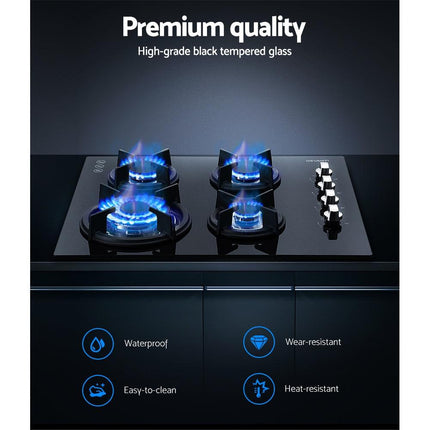 Devanti Gas Cooktop 60cm Stove Hob Black.