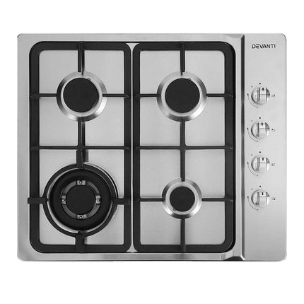 Devanti Gas Cooktop 60cm Stove Hob Silvir.