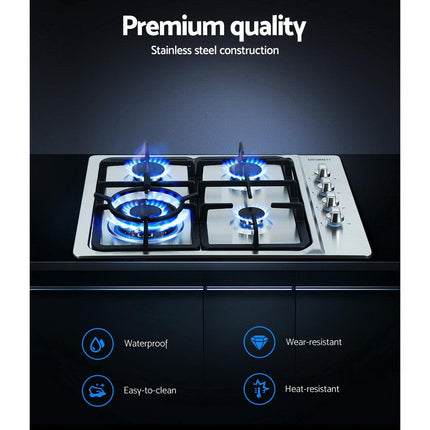 Devanti Gas Cooktop 60cm Stove Hob Silvir.