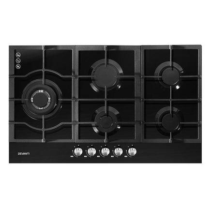 Devanti Gas Cooktop 90cm 5 Burner Black.
