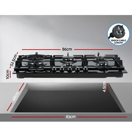Devanti Gas Cooktop 90cm 5 Burner Black.