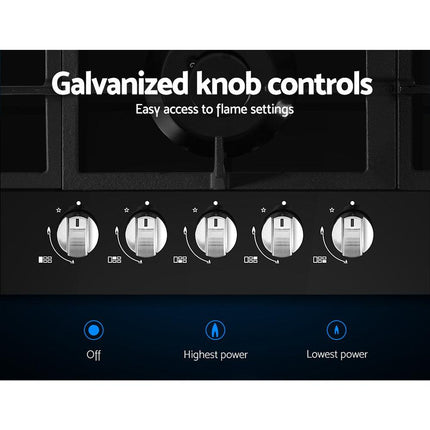 Devanti Gas Cooktop 90cm 5 Burner Black.