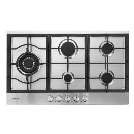 Devanti Gas Cooktop 90cm 5 Burner Silvir.