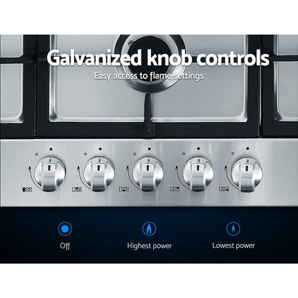 Devanti Gas Cooktop 90cm 5 Burner Silvir.