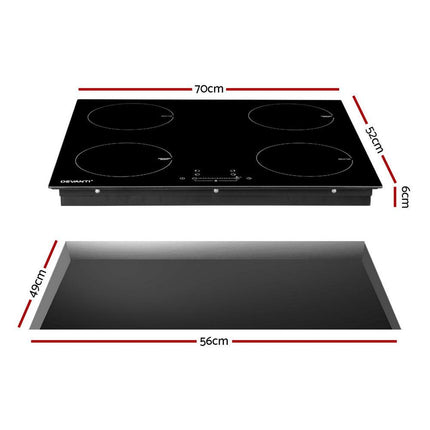 Devanti Electric Induction Cooktop 70cm Ceramic 4 Zones Stove Cook Top Hot Plate 7000W.