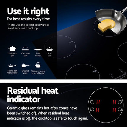 Devanti Electric Induction Cooktop 70cm Ceramic 4 Zones Stove Cook Top Hot Plate 7000W.