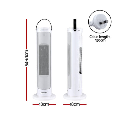 Devanti 2000W Ceramic Tower Heater Space Heaters Oscillating Indoor White.