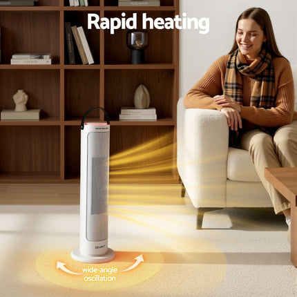 Devanti 2000W Ceramic Tower Heater Space Heaters Oscillating Indoor White.