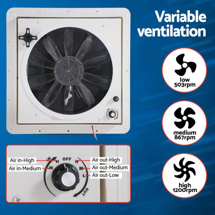 Weisshorn Caravan Air Vent Roof Hatch 12V Shower Fan Reversible Airlfow Rainy Use Camper.