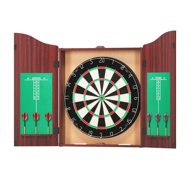 18" Dartboard Dart Board with Steel Darts Wooden Cabinet Party Game.