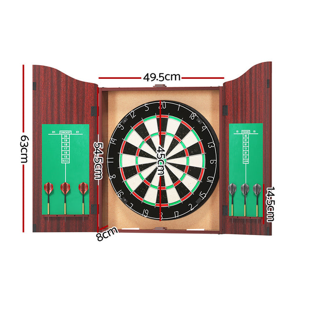 18" Dartboard Dart Board with Steel Darts Wooden Cabinet Party Game.