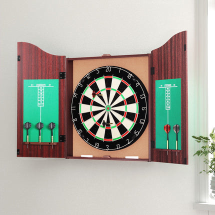 18" Dartboard Dart Board with Steel Darts Wooden Cabinet Party Game.