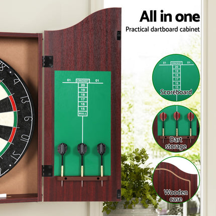 18" Dartboard Dart Board with Steel Darts Wooden Cabinet Party Game.
