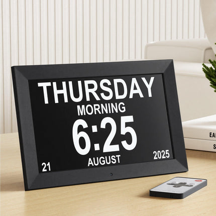 Artiss 10" Digital Day Clock Alarm Calendar Dementia Date Week Desk Clocks Black.