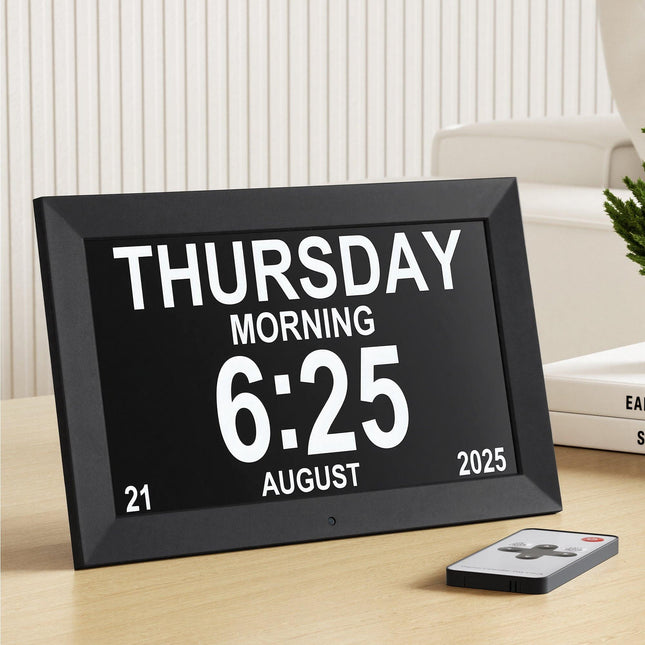 Artiss 10" Digital Day Clock Alarm Calendar Dementia Date Week Desk Clocks Black.