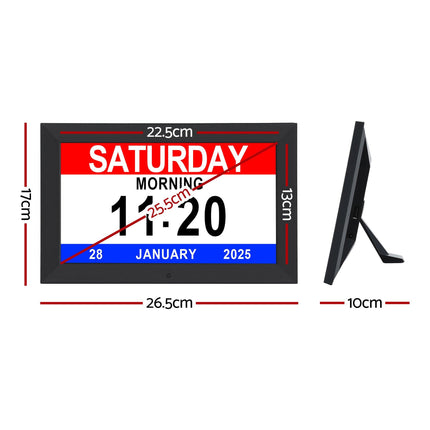 Artiss 10" Digital Day Clock Alarm Calendar Dementia Date Week Desk Clocks Black.