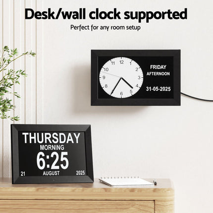 Artiss 10" Digital Day Clock Alarm Calendar Dementia Date Week Desk Clocks Black.