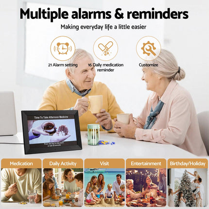 Artiss 10" Digital Day Clock Alarm Calendar Dementia Date Week Desk Clocks Black.