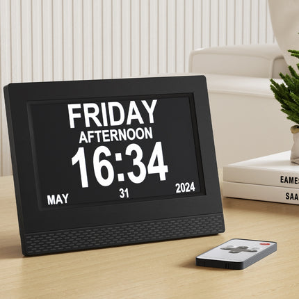 Artiss 7" Digital Day Clock Calendar Alarm Black.