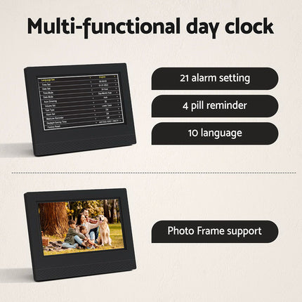 Artiss 7" Digital Day Clock Calendar Alarm Black.